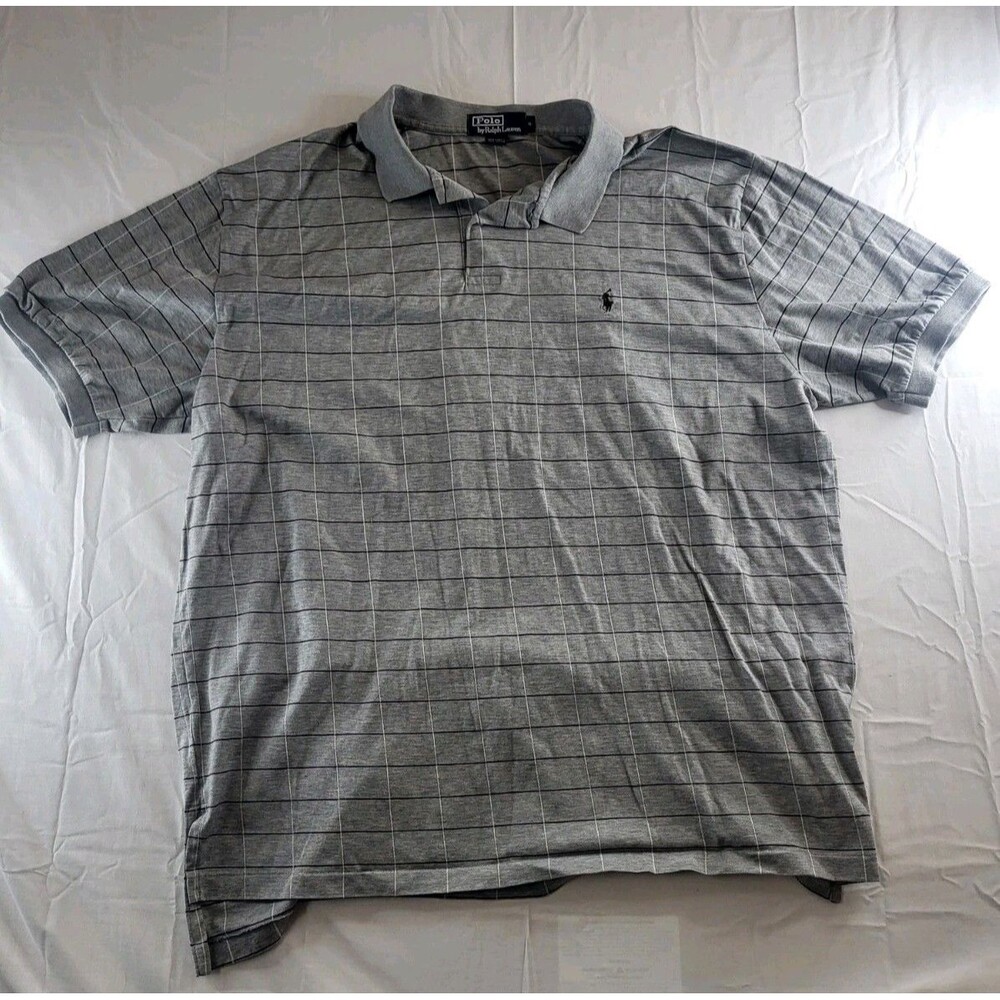 Polo Ralph Lauren Polo Shirt Men's Size XL Gray Grid Plaid Black White